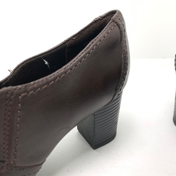 CLARKS Chocolate Brown Chunky Block High Heels Clogs Booties Leather Shoes 9 W - Picture 8 of 16